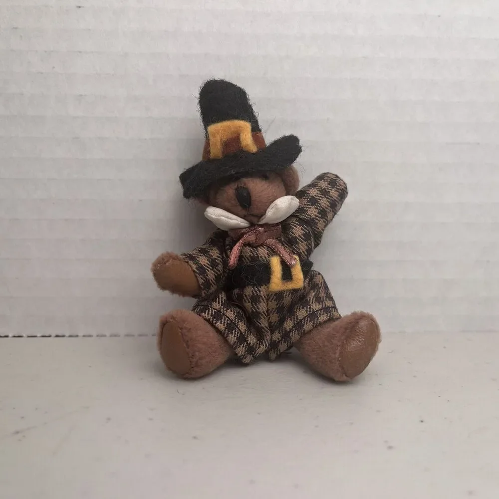 Russ Berrie Thanksgiving Mini Teddy Bears Pilgrim Indian Vintage Tiny Town 3